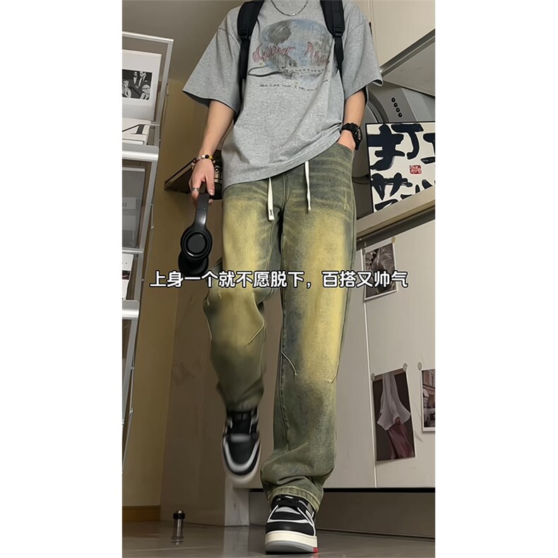 高品质美式复古做旧水洗微喇叭显瘦牛仔裤A438特P50,男装牛仔裤,电商A309