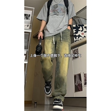 高品质美式复古做旧水洗微喇叭显瘦牛仔裤A438特P50，男装牛仔裤，电商A309