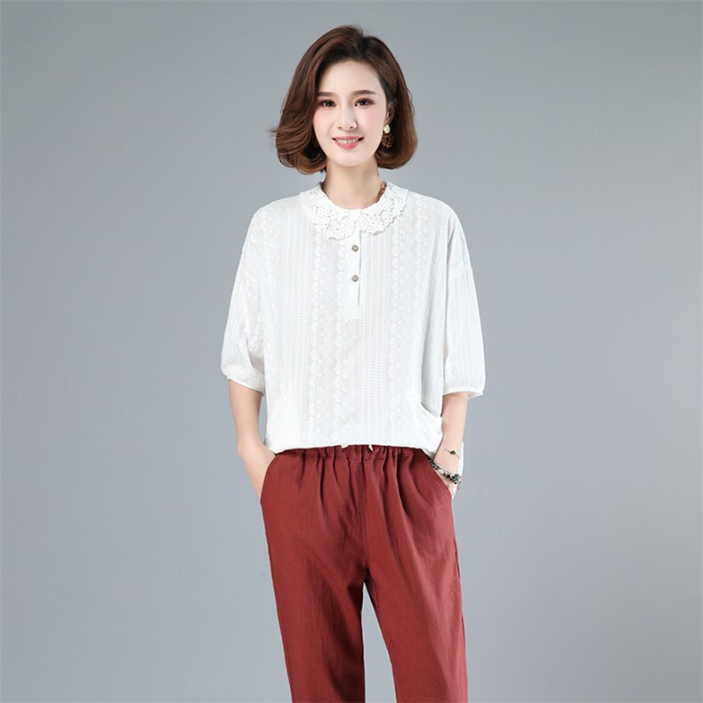 2021年夏季新款娃娃领上衣女宽松韩版纯棉T恤女短袖休闲百搭潮,女装T恤,简韵佳