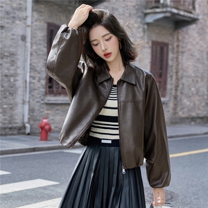 皮衣女2025秋季新款时尚翻领宽松皮外套图片