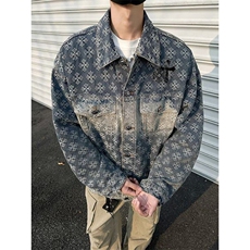 美式高街牛仔外套男士韩版潮流提花帅气2025春季ins外套W6359-P87，男装工装外套，星座412-3