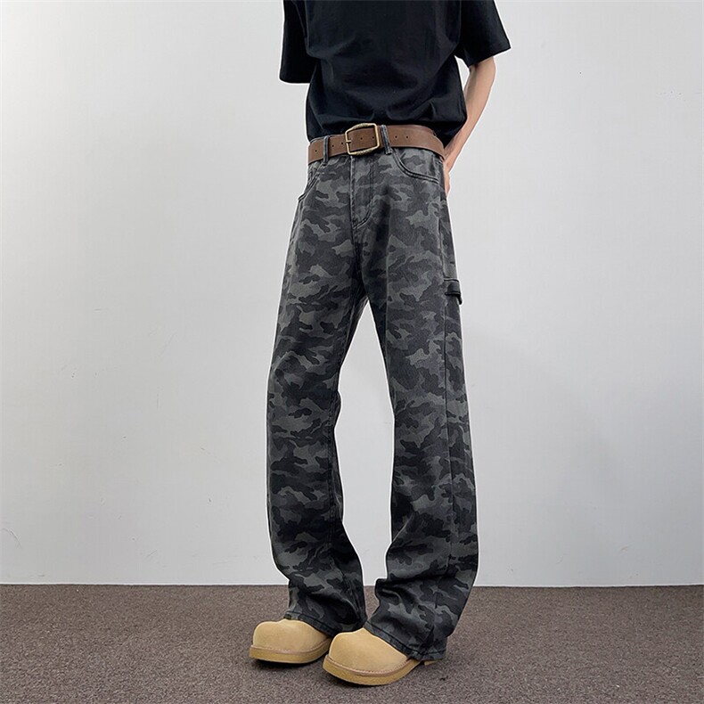 2025新款复古迷彩牛仔裤直筒宽松痞帅伐木裤现货K8525-P39,男装牛仔裤,星座512-3