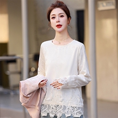 春秋新款小众设计新中式国风蕾丝拼接宽松衬衫搭配单排扣提花马甲，女装马甲，秋水欣儿