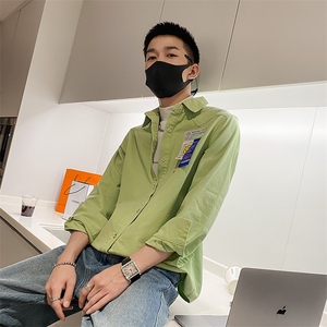 社会风秋纯色笑脸贴标宽松衬衫B297-7701-P73控108图片
