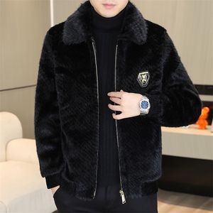 冬季加厚仿水貂绒男士翻领大码毛呢夹克外套X208-P125图片