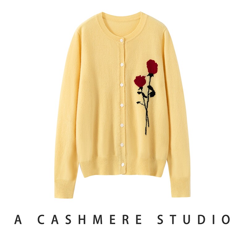 2025秋冬新款女羊绒花卉羊绒开衫精致羊绒外套羊绒上衣图片