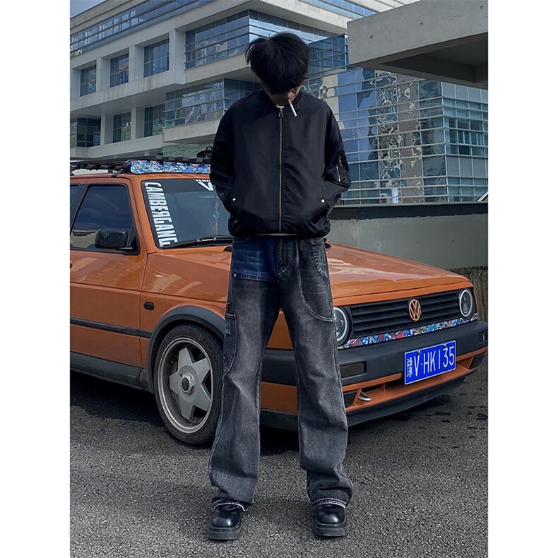 B221 美式ins高街暗黑小众铆钉个性拼接牛仔裤 LK23141-P65 控88图片