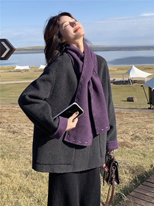灰色双面呢羊毛中长款大衣女秋冬2025新款高级感小个子爆款厚外套图片