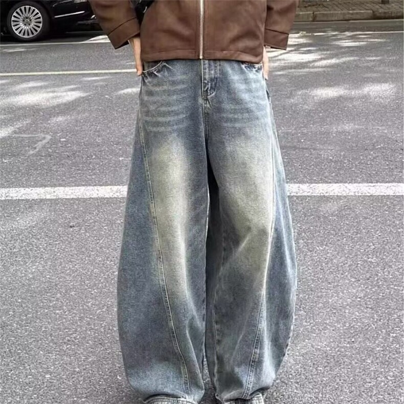 美式复古水洗宽松直筒牛仔裤男高街潮牌cleanfit弯刀阔腿休闲长裤,男装牛仔裤,星座506A