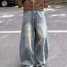 美式复古水洗宽松直筒牛仔裤男高街潮牌cleanfit弯刀阔腿休闲长裤，男装牛仔裤，星座506A