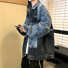 美式复古牛仔外套男春秋季港风宽松工装上衣潮牌ins水洗重磅夹克，男装夹克，星座716-3