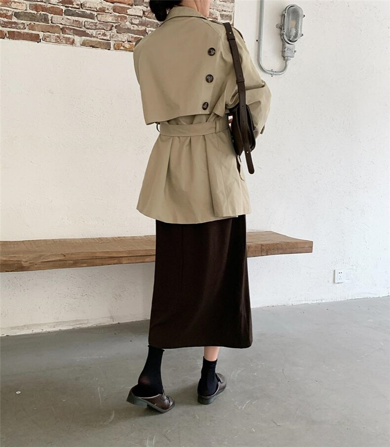 现货韩系ins风卡其风衣外套，女装风衣，汐美