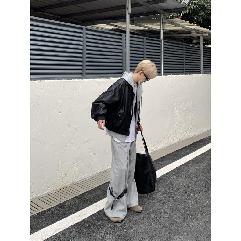 PY10-P105春秋美式假两件皮衣外套男女宽松连帽皮夹克,男装夹克,电商B327