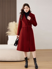 2025年秋冬新款时尚气质系带羊毛长款双面羊毛大衣外套，女装双面呢大衣，媚琳依坊