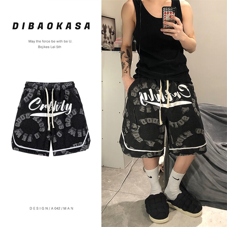 主推差价大美式复古印花牛仔裤高街潮流百搭短裤DK22872-P45,男装牛仔裤,电商A042