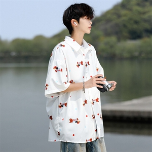 8XL-M腊肠狗花衬衫男短袖夏季冰丝薄款花衬衣寸衫外套DC28003P38