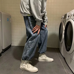牛仔裤男直筒宽松阔腿裤春秋长裤中性束脚老爹裤1008-1-k299-p45图片
