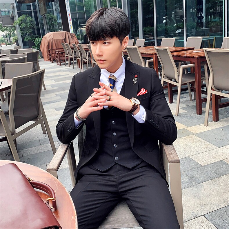 秋冬韩模新品纯色西服套装男三件套小西装外套A470-TZ96图片