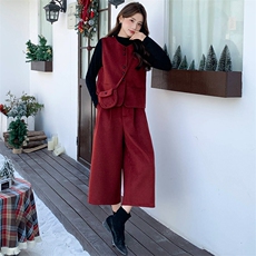 2026年春季法式时尚潮流舒适洋气带高级感磨毛呢马甲三件套裤，女装套装/套裙，心心服饰