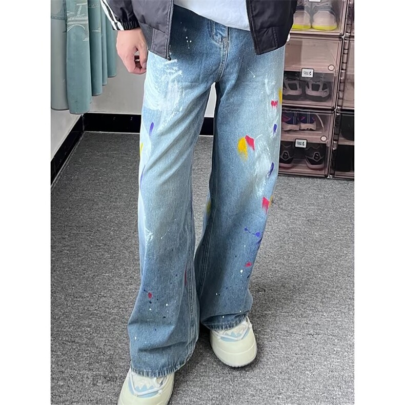 常规长裤微弹春秋潮中腰小众设计感涂鸦宽松直筒牛仔裤青少年水洗,男装牛仔裤,星座218-1（原230）