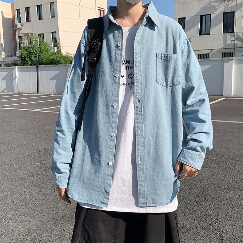 复古牛仔长袖衬衫秋季韩版帅气宽松休闲衬衣外套XZ212-QCS013-P39,男装衬衫,星座212