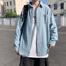 复古牛仔长袖衬衫秋季韩版帅气宽松休闲衬衣外套XZ212-QCS013-P39，男装衬衫，星座212