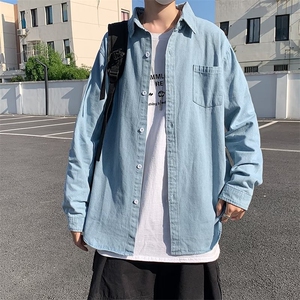 复古牛仔长袖衬衫秋季韩版帅气宽松休闲衬衣外套XZ212-QCS013-P39图片