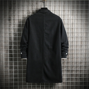 FY5007-P78 M-5XL网格长款牛仔风衣男士大码外套图片