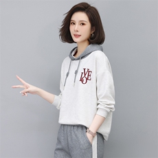 时尚休闲宽松连帽刺绣卫衣套装女秋冬季新款韩版百搭显瘦长袖上衣裤子两件套，女装卫衣/绒衫，依恋蒂丝