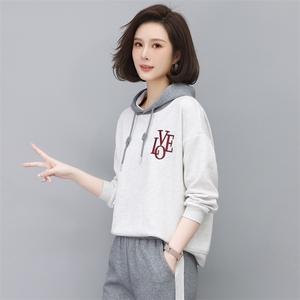 时尚休闲宽松连帽刺绣卫衣套装女秋冬季新款韩版百搭显瘦长袖上衣裤子两件套图片