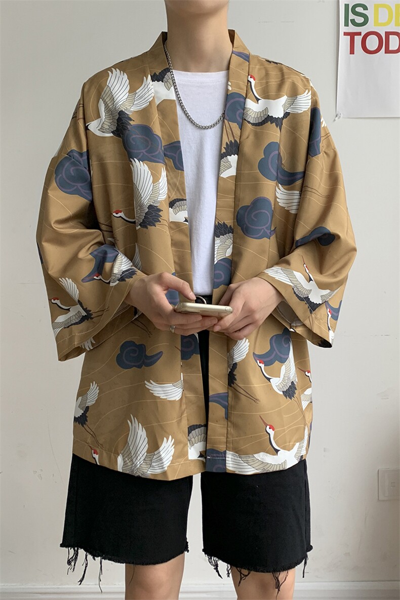 大码风港风外套防晒服和服开衫薄款道袍披风汉服潮F12/P40,男装防晒衣,钱塘713