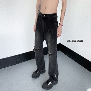 B221 美式ins高街暗黑小众微喇叭破洞牛仔裤 LK23076-P65 控88图片