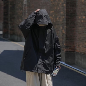 军绿色连帽冲锋衣外套男女潮ins春秋日系机能风工装夹克J4218-P60图片