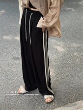 现货休闲风侧边条纹阔腿裤，其它，蜜思印·金