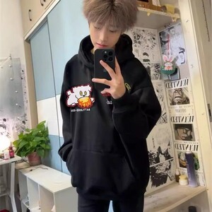 2025潮流新款卡通小狗魔术贴连帽卫衣男宽松百搭情侣上衣WY1016图片