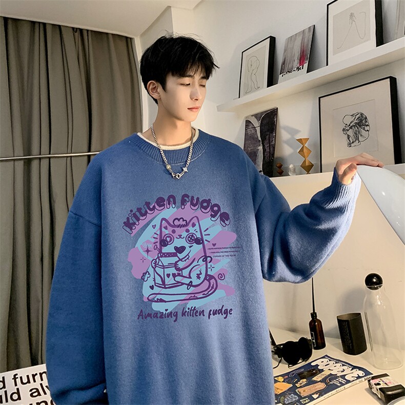 控78假两件毛衣男大码加绒针织衫男毛线衣M80317-P55加绒P70,男装针织衫/毛衣,电商A040
