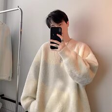纯色仿貂绒毛衣男秋冬季圆领加厚针织衫慵懒风情侣上衣YM135-p55，男装针织衫/毛衣，星座302B-2