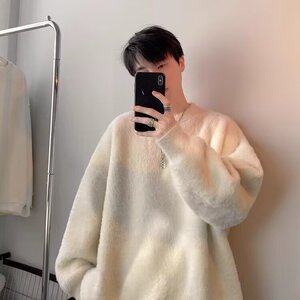 纯色仿貂绒毛衣男秋冬季圆领加厚针织衫慵懒风情侣上衣 YM135-p55图片