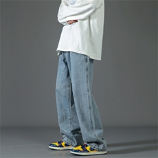男士牛仔裤拖地垂感直筒阔腿裤子高街ins潮痞帅长裤9280-P35控48，男装牛仔裤，电商A080