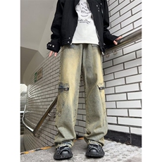 牛仔裤男款夏季美式高街vibe宽松直筒阔腿裤休闲长裤N806-P53，男装牛仔裤，星座308B-1