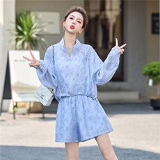时尚减龄防晒衣短裤套装女夏2025新款宽松休闲轻薄透气户外两件套，女装套装/套裙，尚娜萱