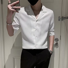 小格子西服领衬衫男七分袖慵懒时尚潮流日系原宿新款C10，男装西服，星座1116A-2（原606A-1）