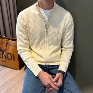 男士高级感外套立领毛衣韩系穿搭休闲时尚修身潮牌短款开衫针织衫图片