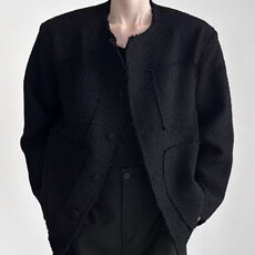 秋冬款复古毛边设计感垫肩cleanfit小香风毛呢外套男痞帅呢子夹克，男装夹克，四季星座505