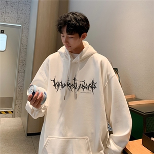 连帽加绒ins新款秋冬卫衣宽松潮流印花韩版加厚外套D328-W2411图片