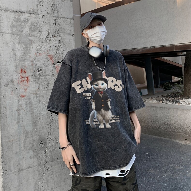 潮牌宽松短袖t恤蜡染美式复古高街水洗做旧517A-2-SX242-P38,男装T恤,星座517A-2