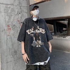 潮牌宽松短袖t恤蜡染美式复古高街水洗做旧517A-2-SX242-P38，男装T恤，星座517A-2