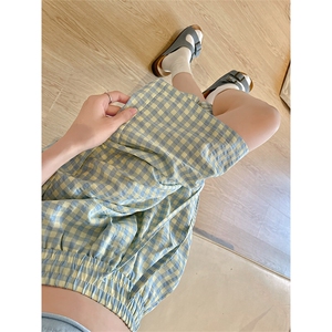 8XL-M 美式复古格子休闲五分裤夏季街头风宽松简约直筒短裤DK1538图片