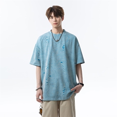美式破洞短袖T恤男夏季潮牌半袖衣服宽松重磅体恤衫T3650-特价P33，男装T恤，电商A007