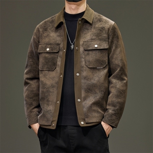 2025男士新款冬季皮衣加厚绒羽绒服外套90绒  A8822 P215图片